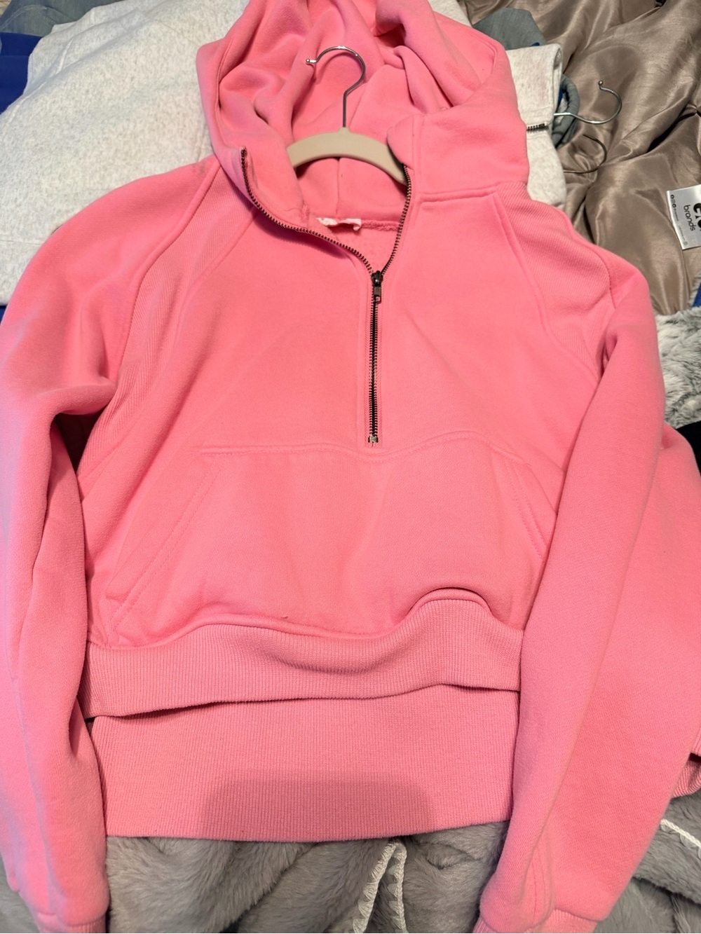 Pink Lily Coral Pink Half-Zip Cropped Hooded Pullover